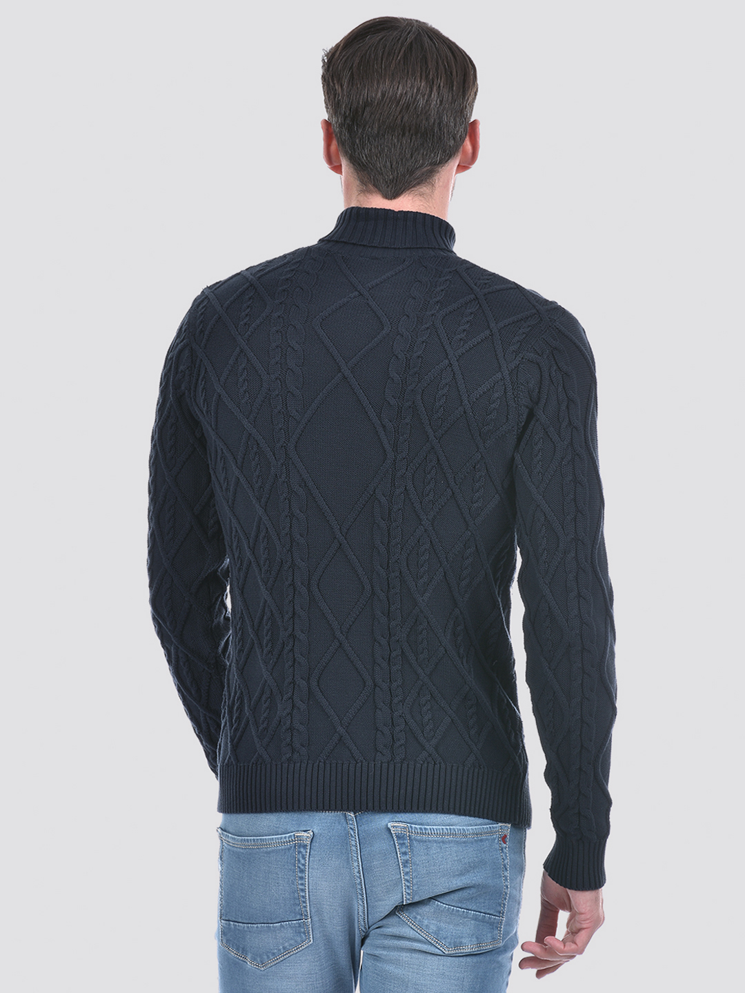 Numero Uno Men Argyl Blue Turtle Neck Sweater